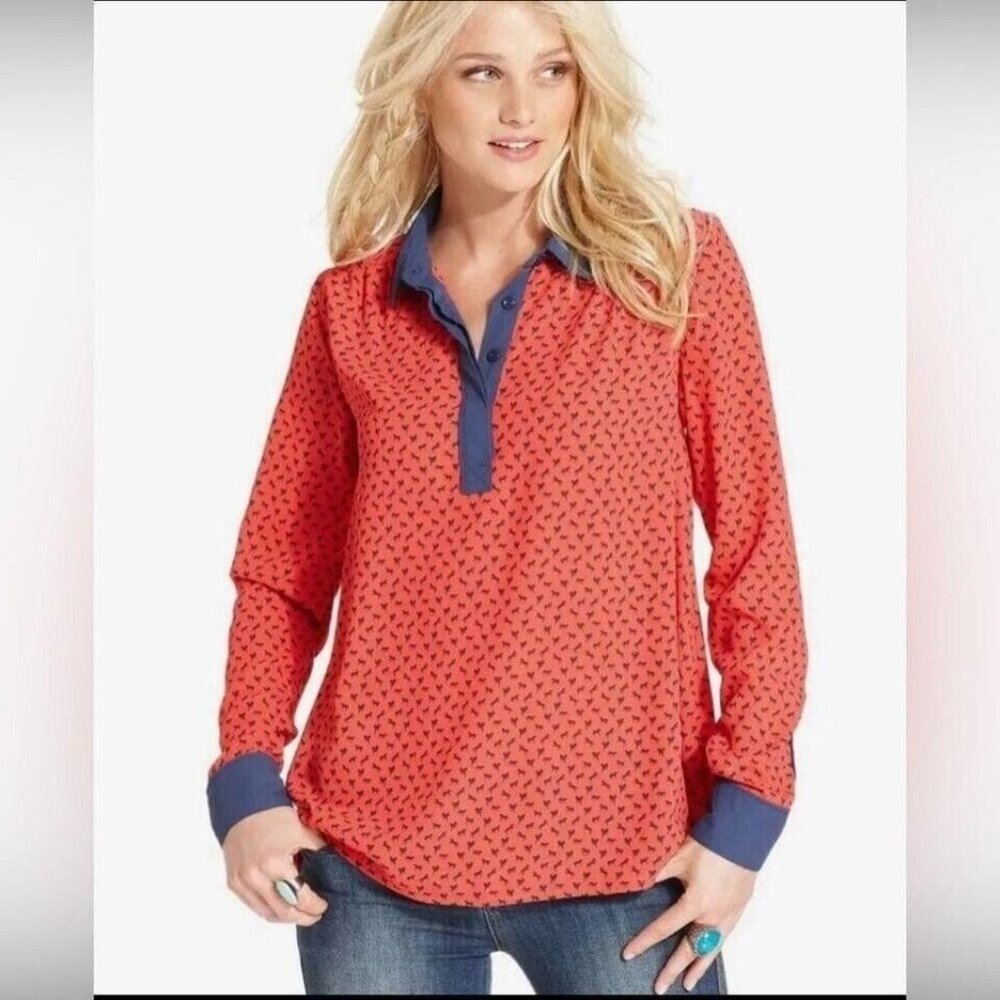 Free People Womens Horse Print Long Sleeve Top Size‎ Small Equestrian Preppy